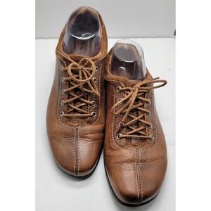 Ecco Women's Brown Pebbled Leather Babett Flat Lace Up Comfort Shoes EU 40 US 9